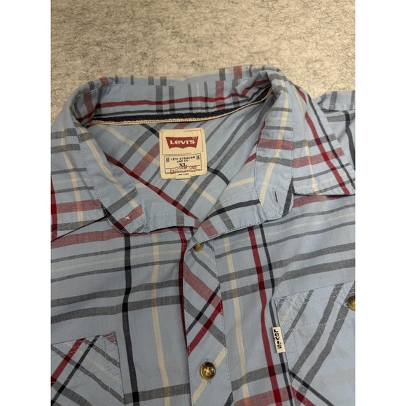 Levi's Other - Levis Shirt‎ Mens XL Blue Red Gray Plaid Short Sleeve Western Pearl Snap Casual